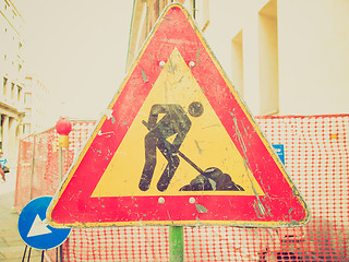 Image showing Retro look Roadworks sign