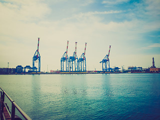 Image showing Retro look Harbour Genoa Italy