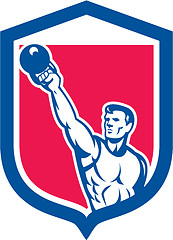 Image showing Weightlifter Lifting Kettlebell Shield Retro