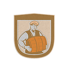 Image showing Metallic Bartender Carrying Keg Shield Retro