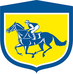 Image showing Jockey Horse Racing Side View Shield Retro