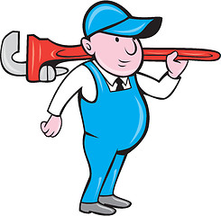 Image showing Plumber Holding Big Monkey Wrench Cartoon