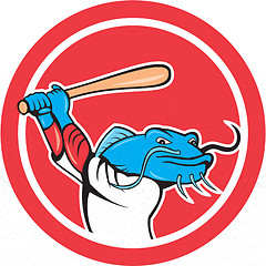 Image showing Catfish Baseball Player Batting Cartoon