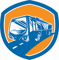 Image showing Tourist Coach Shuttle Bus Shield Woodcut