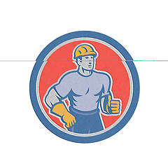 Image showing Metallic Construction Worker Thumbs Up Circle Retro