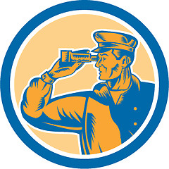 Image showing Fisherman Sea Captain Binoculars Circle Retro