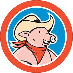 Image showing Pig Cowboy Head Circle Cartoon