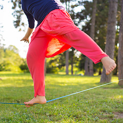 Image showing Slack line in the city park.