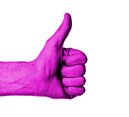 Image showing Closeup of male hand showing thumbs up sign