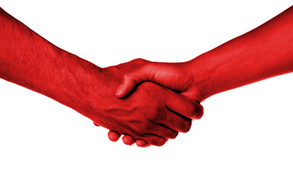Image showing Shaking hands of two people, male and female