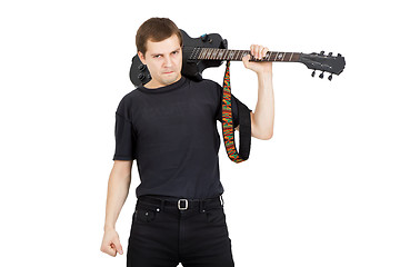 Image showing Young man with electric guitar isolated on white background. Per