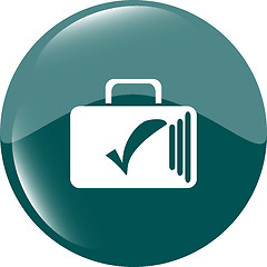 Image showing tick mark on business suitcase. web icon isolated on white background