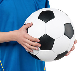 Image showing Boy in ukrainian national soccer uniform