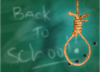 Image showing Rope noose on green grunge black-board