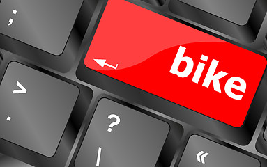 Image showing bike word on keyboard key, notebook computer button