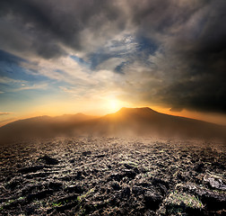 Image showing Plowed field in the mountains