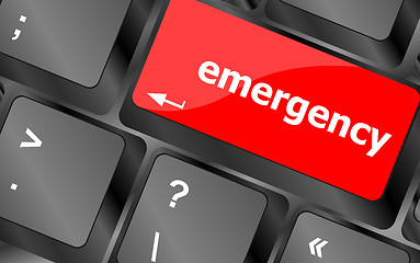 Image showing emergency word on keyboard key, notebook computer button