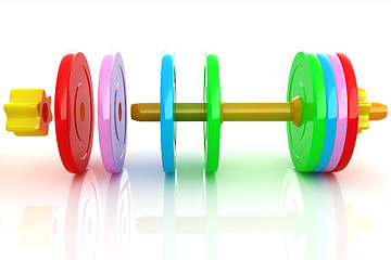 Image showing Colorful dumbbells are assembly and disassembly on a white backg