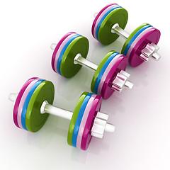 Image showing Colorful dumbbells on a white background