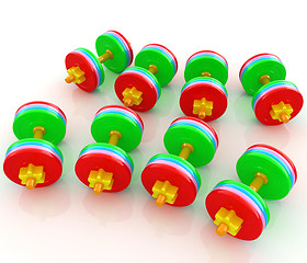 Image showing Colorful dumbbells on a white background