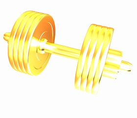 Image showing Gold dumbbells isolated on a white background