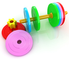 Image showing Colorful dumbbells are assembly and disassembly on a white backg