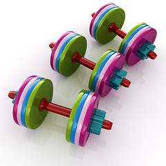 Image showing Colorful dumbbells on a white background