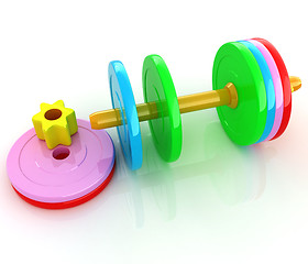 Image showing Colorful dumbbells are assembly and disassembly on a white backg