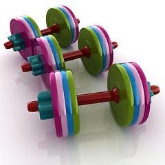 Image showing Colorful dumbbells on a white background