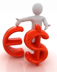 Image showing 3d people - man, person presenting - dollar and euro sign