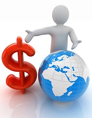 Image showing 3d people - man, person presenting - dollar with global concept 