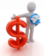 Image showing 3d people - man, person presenting - dollar with global concept 