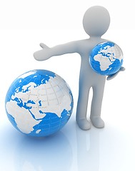 Image showing 3d people - man, person presenting - pointing. Global concept wi