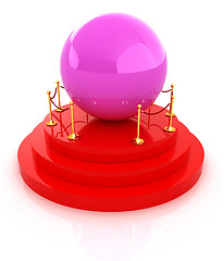 Image showing Glossy pink ball on podium on a white background 