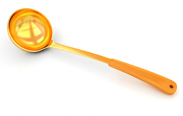 Image showing gold soup ladle on white background 
