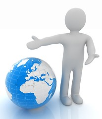 Image showing 3d people - man, person presenting - pointing. Global concept wi
