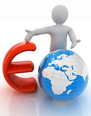 Image showing 3d people - man, person presenting - euro with global concept wi