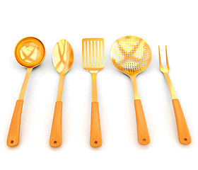 Image showing gold cutlery on white background 