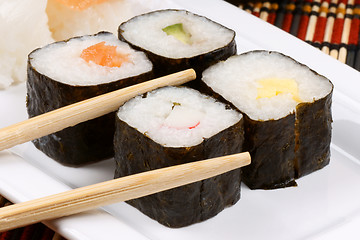 Image showing Sushi and chopsticks