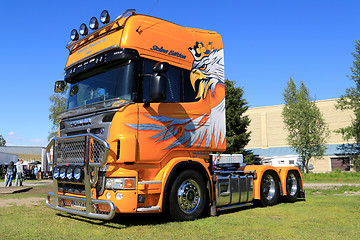 Image showing Yellow Scania V8 Truck in a Show