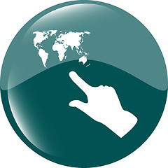 Image showing icon with people hand and world map sign. Arrows symbol. Icon for App. Web button