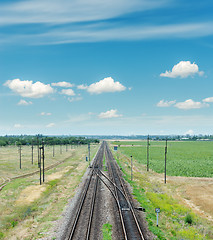 Image showing two railroad to horizon and blue sky