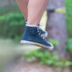 Image showing Slack line in the nature.