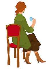 Image showing Retro girl sitting with coffee cup isolated