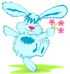 Image showing Blue rabbit with flowers