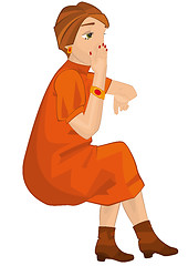 Image showing Retro girl sitting in orange  isolated