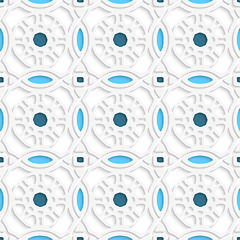 Image showing Geometric flowers with blue seamless