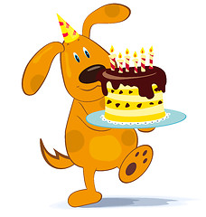 Image showing Cartoon dog with cake
