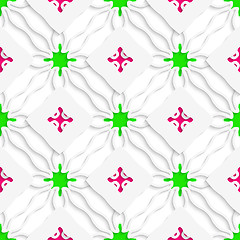 Image showing Wavy lines with pink and green seamless