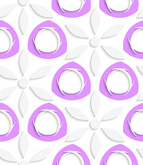 Image showing White flowers and purple circles seamless